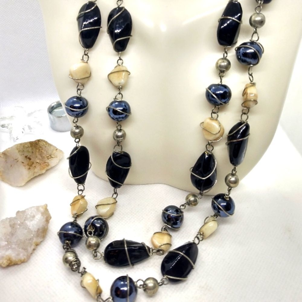 ❤Precious stone sterling silver wire wrapped handcrafted necklace Blue tiger eye